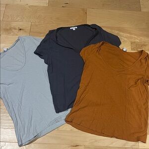 James Perse Short Sleeve Tees - Light Gray, Dark Grey, and Burnt Orange size 2